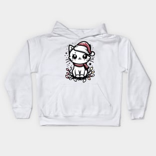 Cute Christmas Cat Santa Hat Christmas Lights Adorable Kids Hoodie